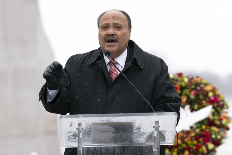 Martin Luther King III speaks during the annual Martin Luther King, Jr. Wreath Laying Ceremony at the Martin Luther King Jr. Memorial in Washington, Monday, Jan. 15, 2024. ( AP Photo/Jose Luis Magana)
